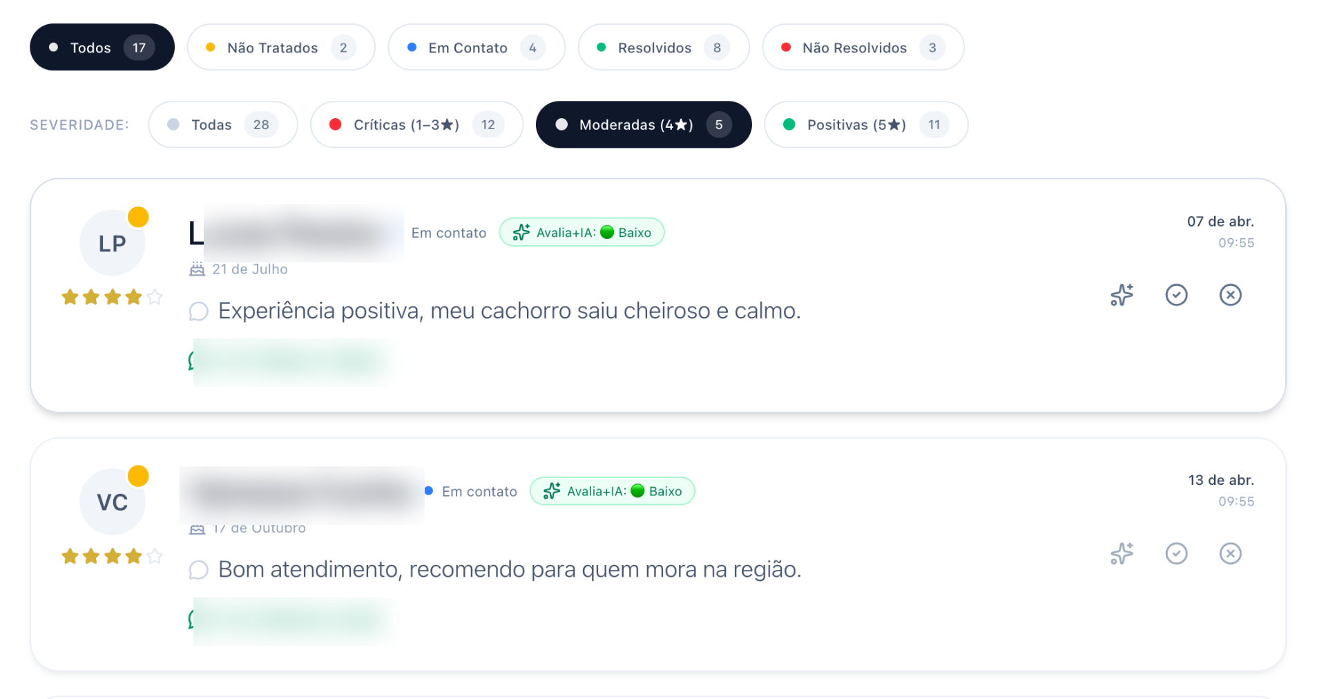 Pré-visualização da tela de Feedbacks Recebidos da plataforma Avalia+AI
